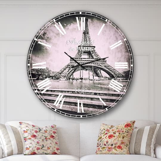 Designart 'Paris Eiffel Towerin Gray Shade French Country Wall Clock